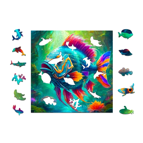 Puzzle Drewniane 25 x 25 cm RYBA 145 Elementów Układanka Drewniana